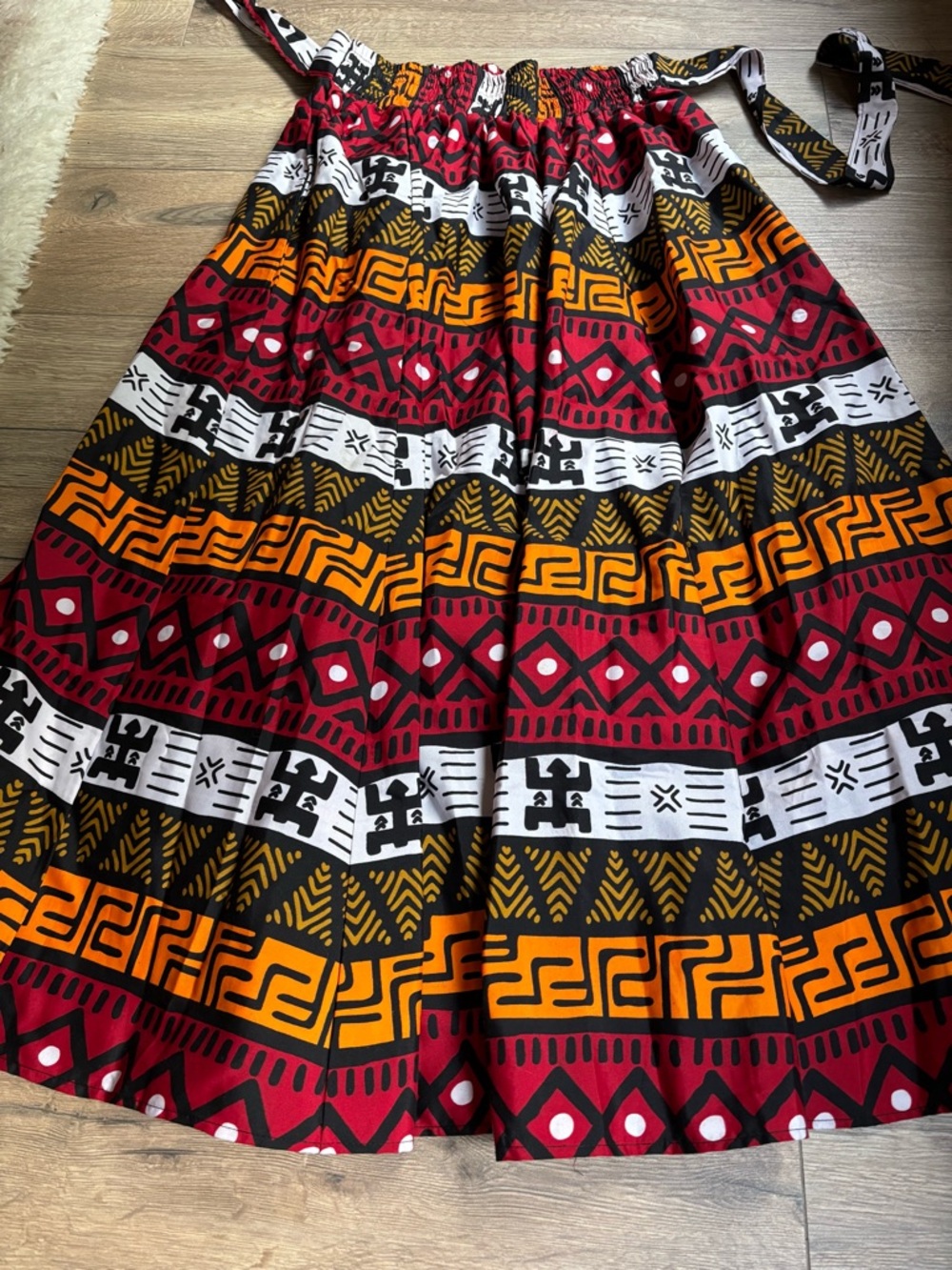 African Print Cotton Wrap Tie Maxi Skirt Elastic Waist Boho Festival Tribal S/M - Picture 8 of 9